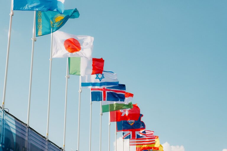 foreign owned llc and form 5472 — a row of international flags waving under a clear blue sky in paris, france.